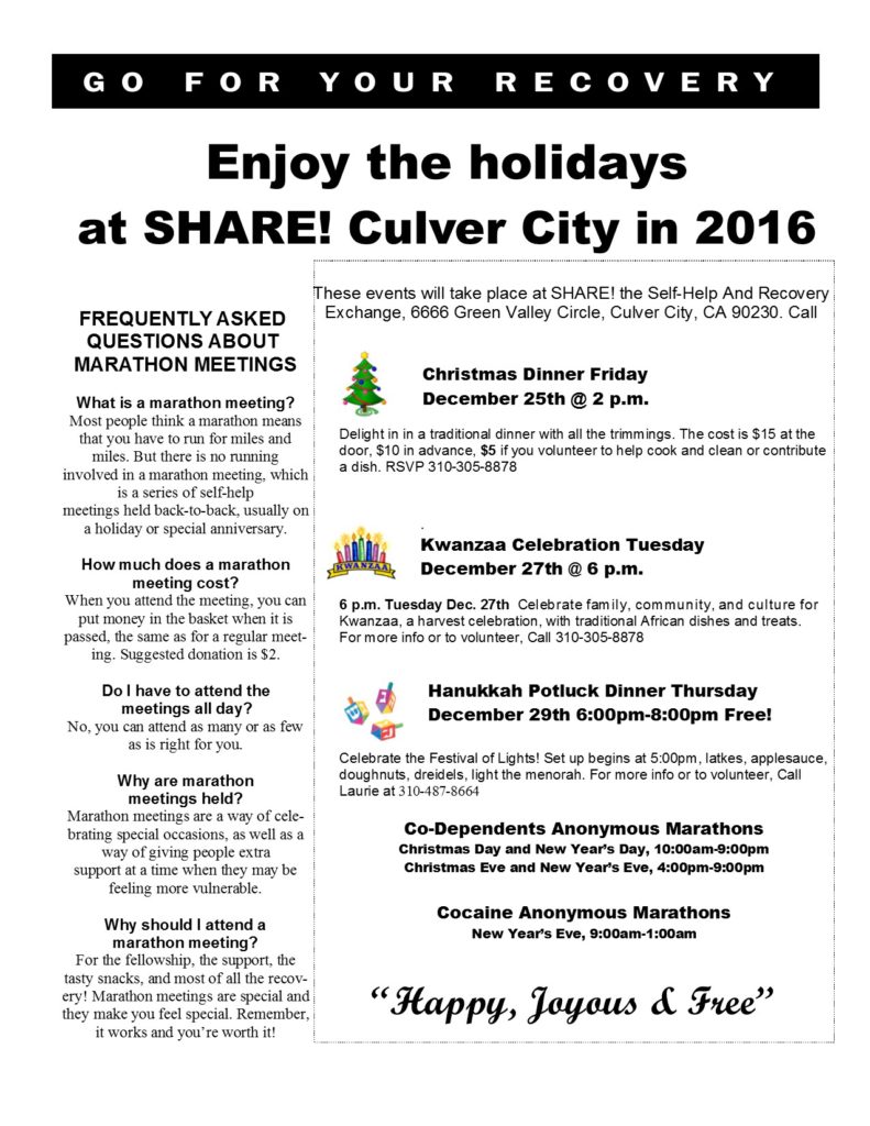 You are invited to the up and coming SHARE! 2016 Holiday Events!