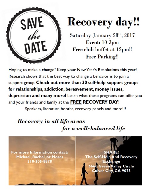Enjoy Recovery Day at SHARE! Culver City Jan. 28, 2017