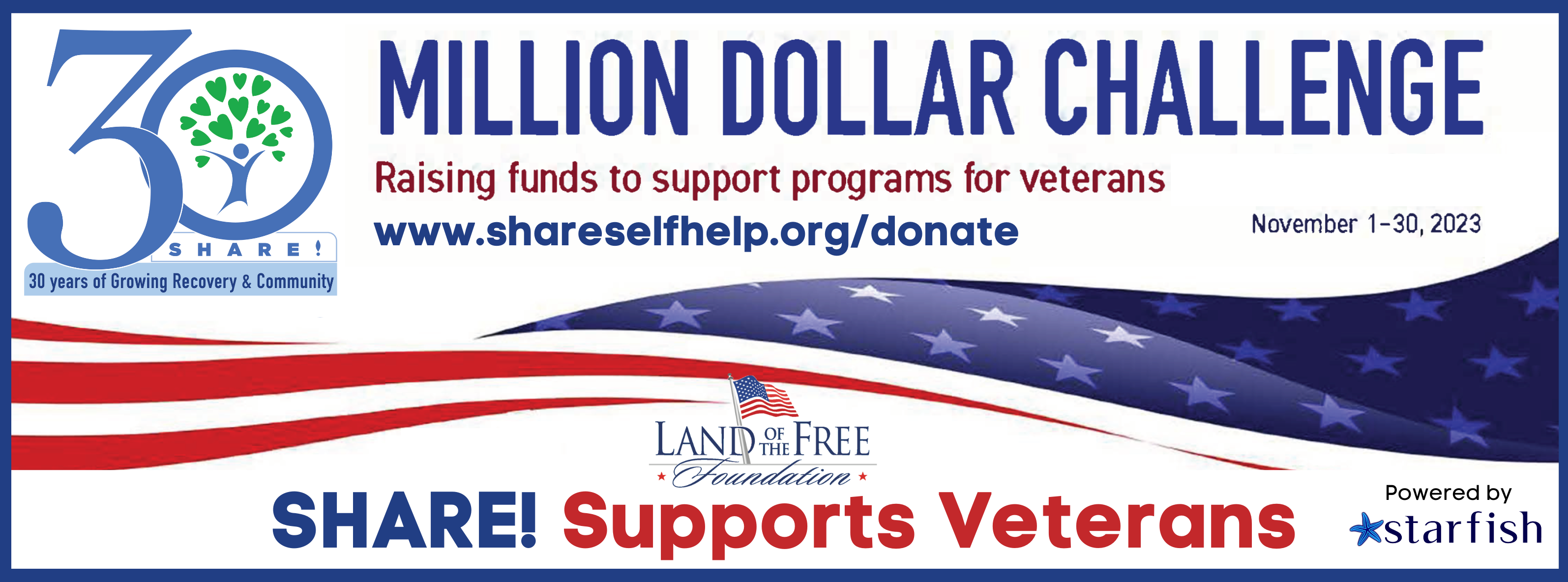 SHARE! partners with Land of the Free Foundation Million Dollar Challenge to raise funds to support Veterans!